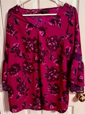 Lane Bryant Hot Pink Floral V-Neck Blouse